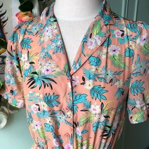 Kling peach flower print mini dress